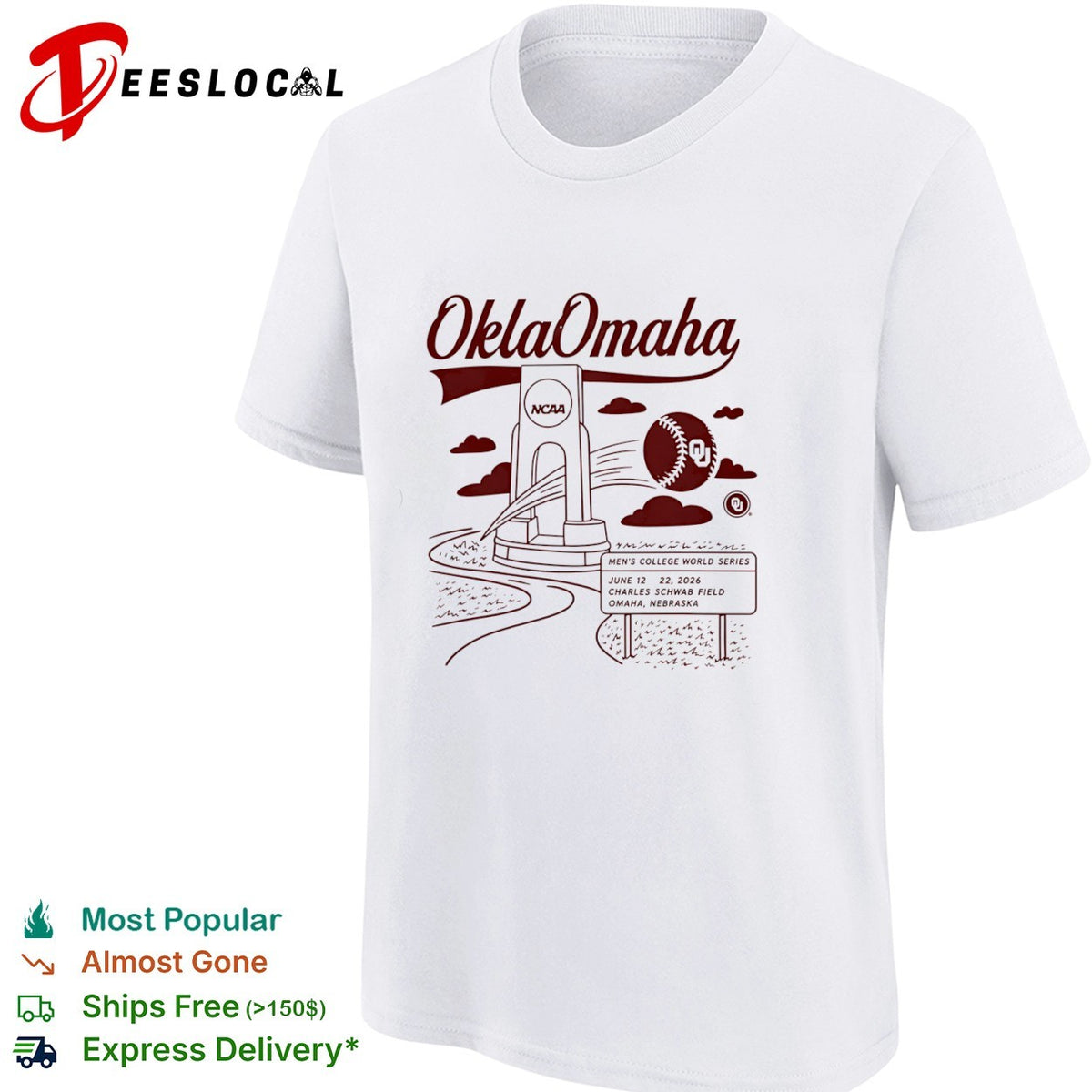 Oklahoma Sooners OklaOmaha NCAA Men’s College World Series 2026 Charles Schwab Field shirt