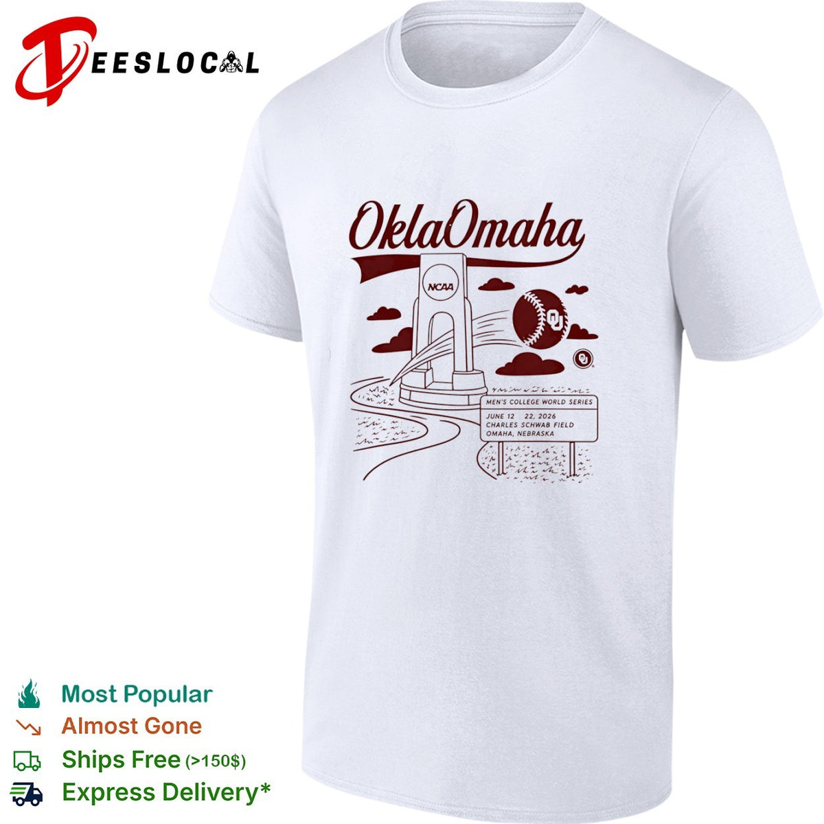 Oklahoma Sooners OklaOmaha NCAA Men’s College World Series 2026 Charles Schwab Field shirt