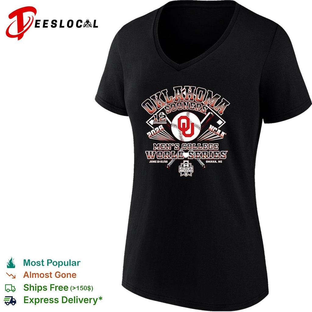 Oklahoma Sooners baseball bats 12 appearances 2026 NCAA Mens College World Series Omaha NE shirt