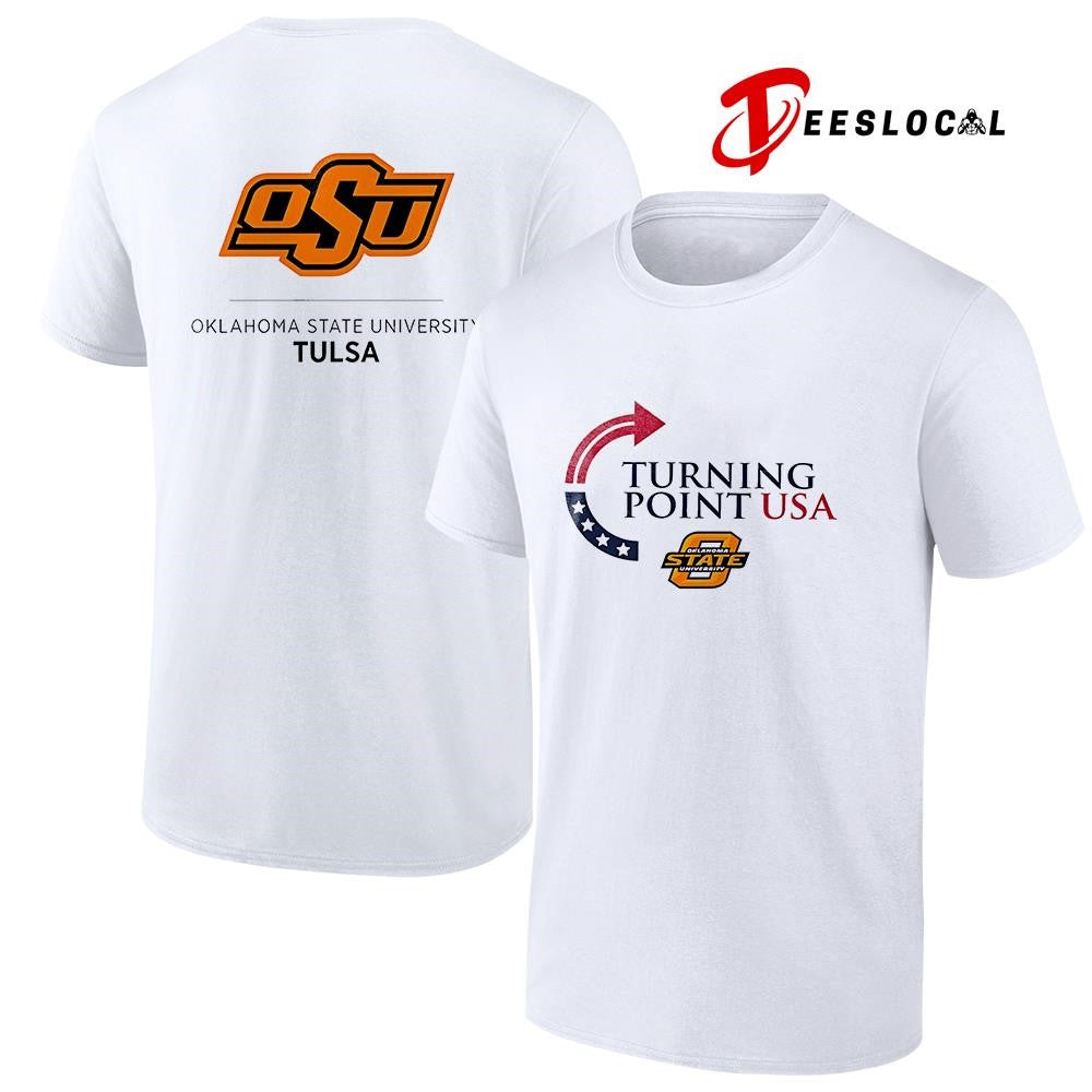 Oklahoma State Cowboys x Oklahoma State university Tulsa x Charlie Kirk x Turning point USA logo shirt