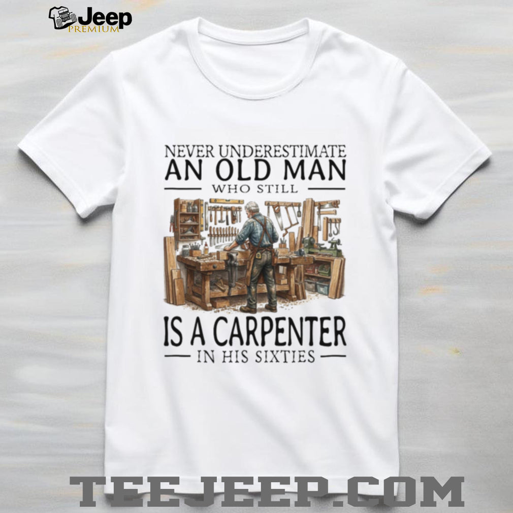 Old Man Carpenter Woodworking Workshop Hobby In His Sixties Shirt