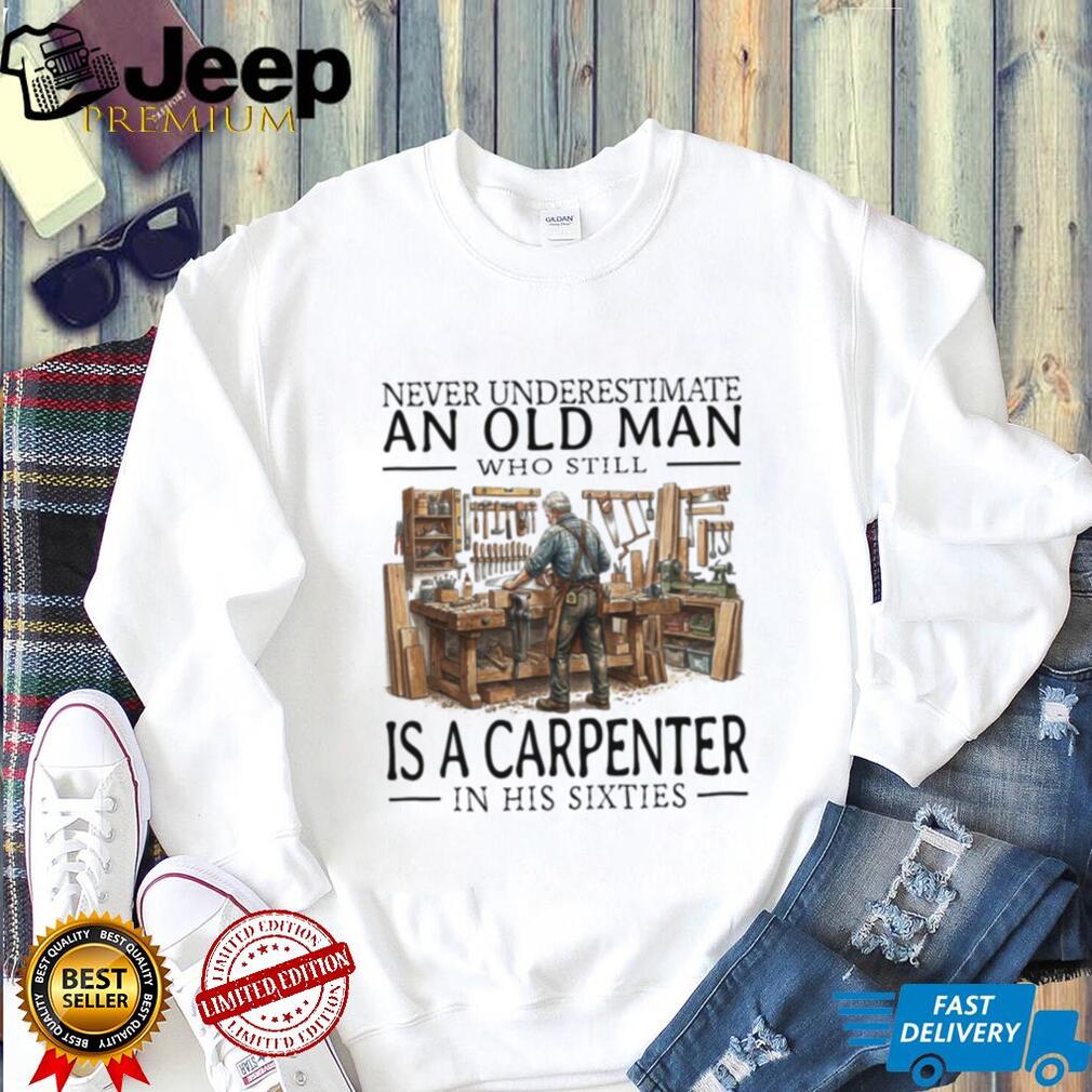 Old Man Carpenter Woodworking Workshop Hobby In His Sixties Shirt