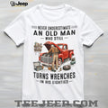 Old Man Mechanic Working on Car in His Eighties Funny Retired Garage Shirt