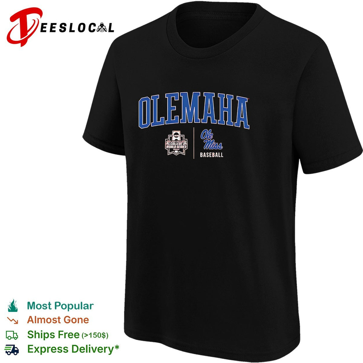 Olemaha Ole Miss Rebel College World Series baseball red shirt