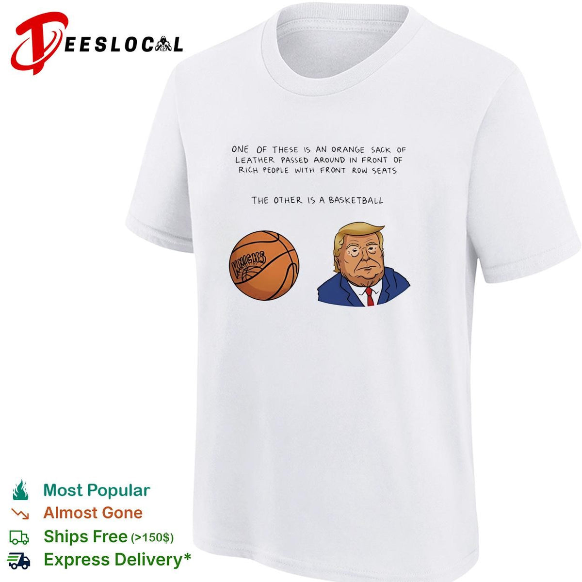 Orange sack of leather versus basketball Trump Knicks political humor shirt