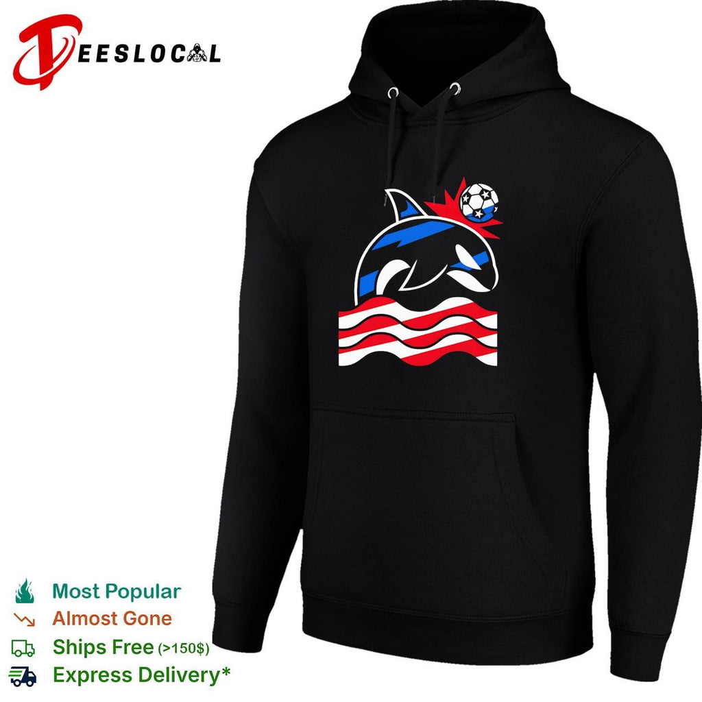 Orca whale soccer ball wave stripes graphic shirt