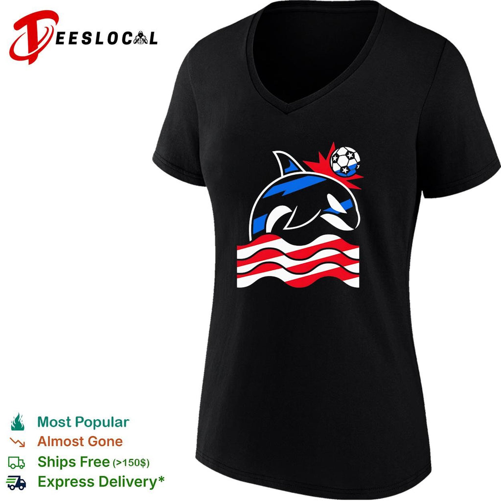 Orca whale soccer ball wave stripes graphic shirt