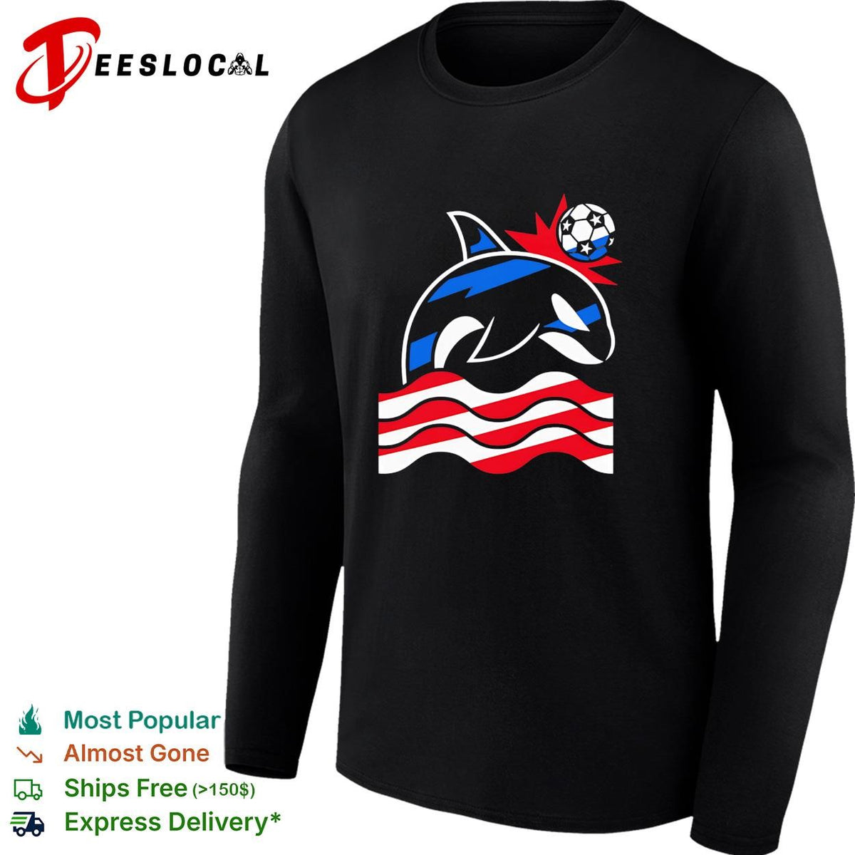 Orca whale soccer ball wave stripes graphic shirt