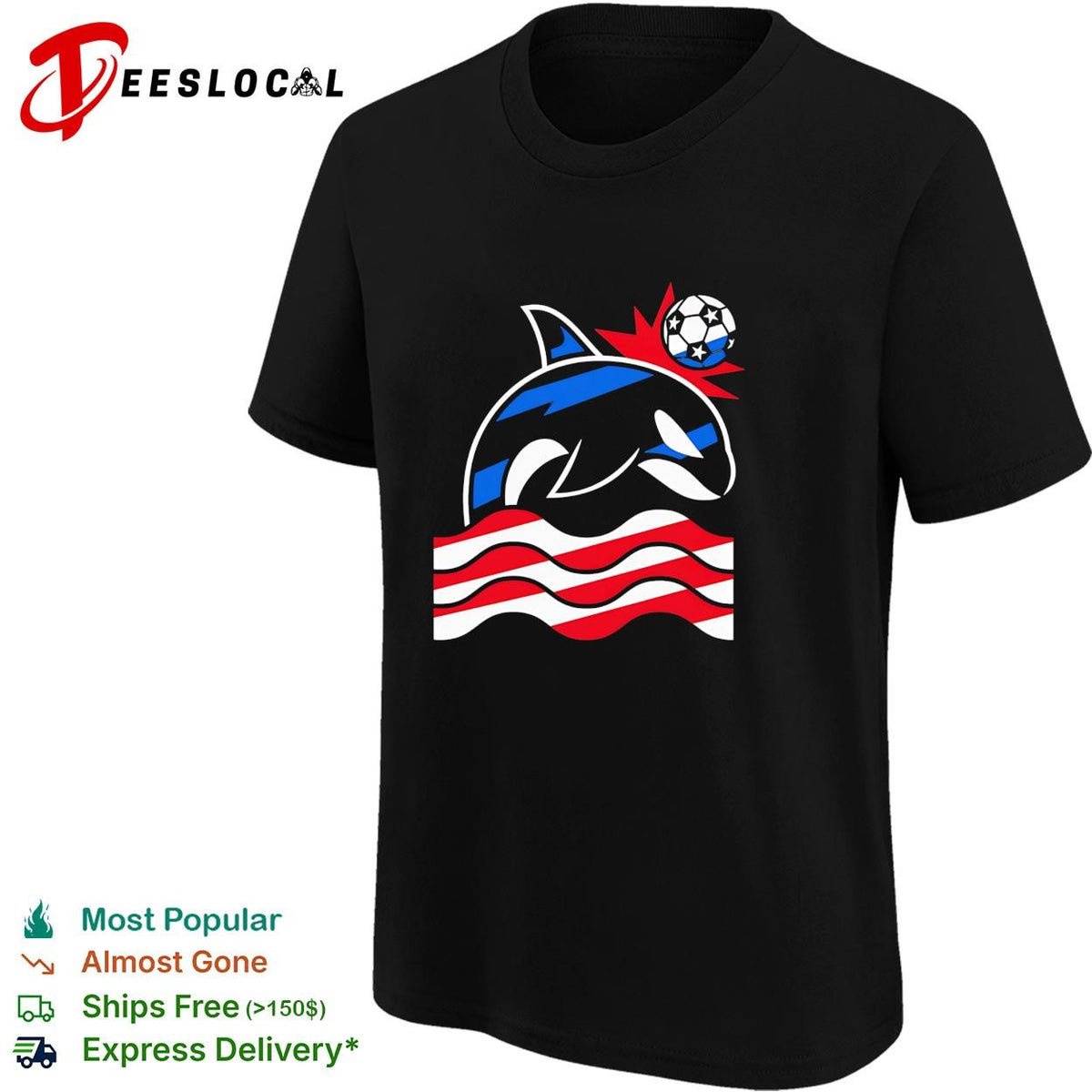Orca whale soccer ball wave stripes graphic shirt