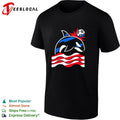 Orca whale soccer ball wave stripes graphic shirt