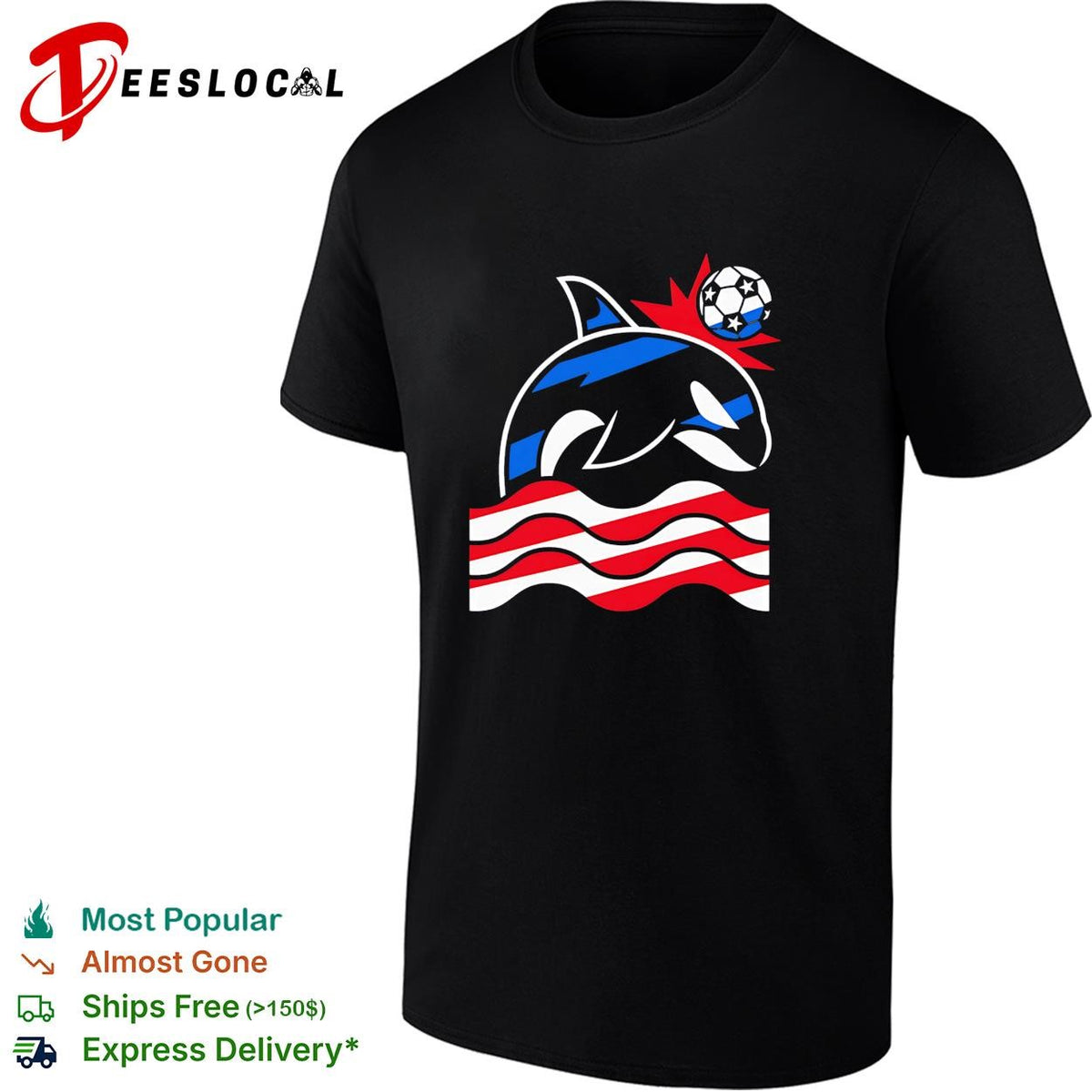 Orca whale soccer ball wave stripes graphic shirt