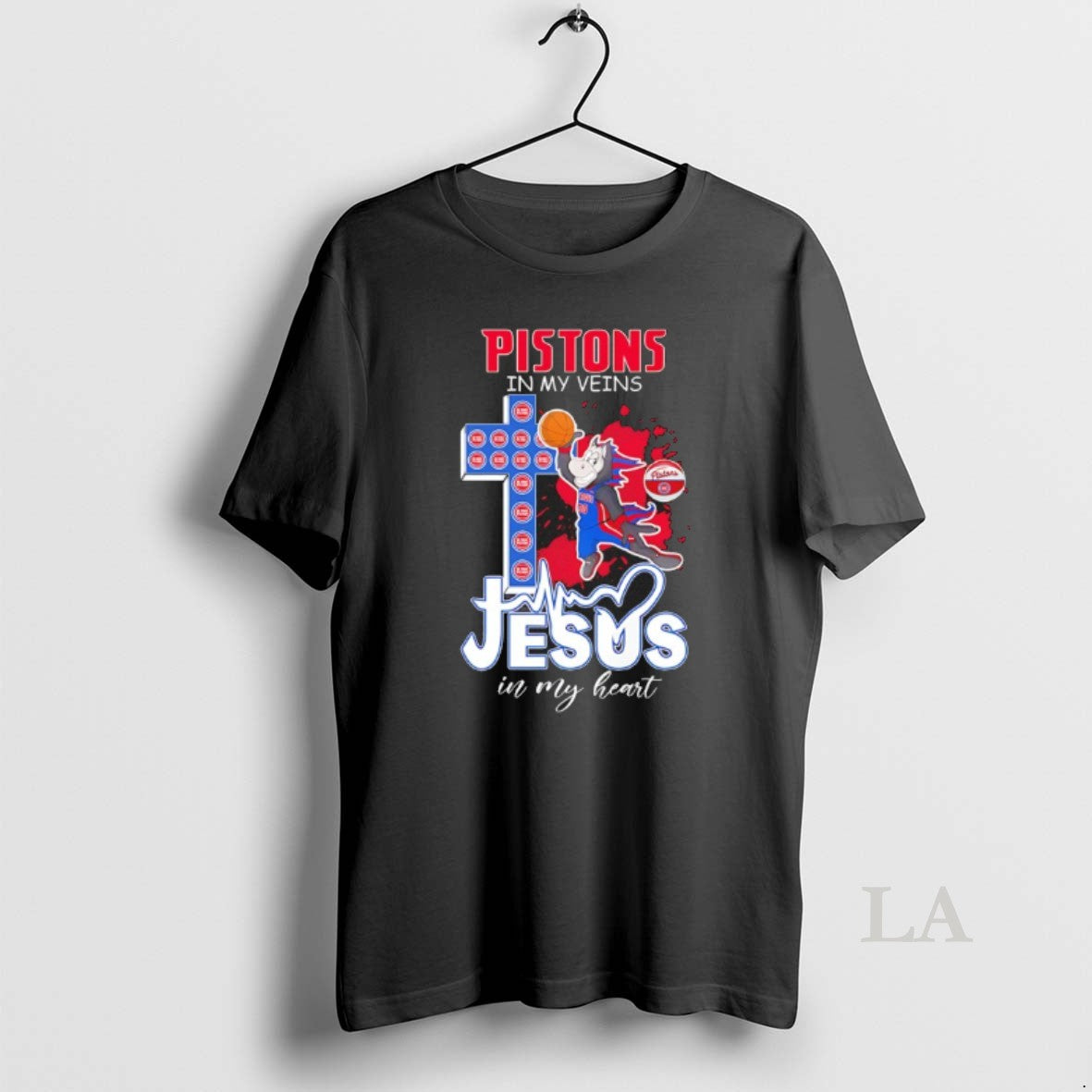 Original Detroit Pistons In My Veins Jesus In My Heart Mascot
