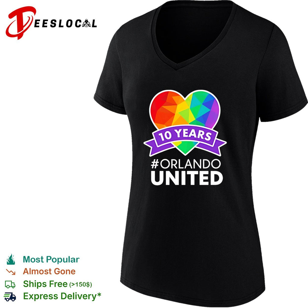 Orlando United 10 years anniversary rainbow heart LGBTQ community memorial shirt