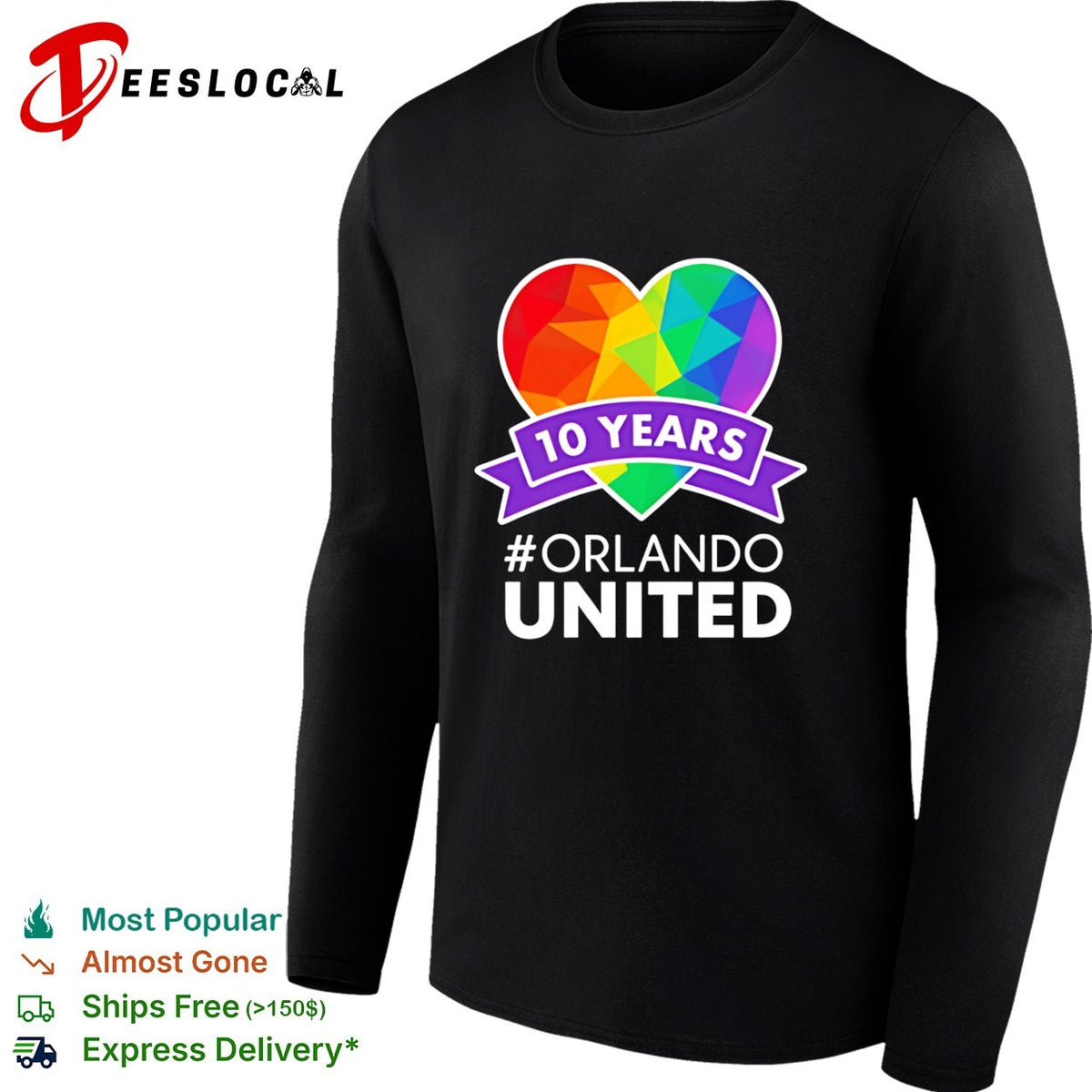 Orlando United 10 years anniversary rainbow heart LGBTQ community memorial shirt