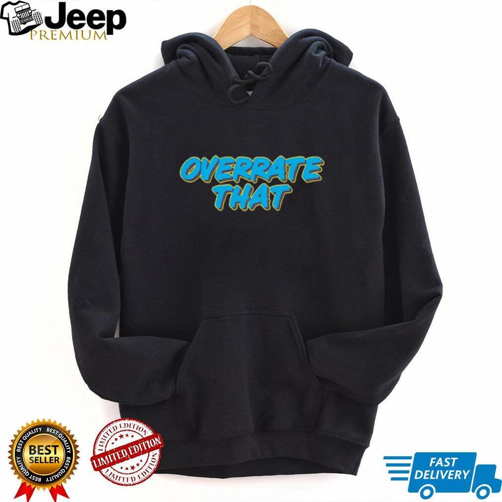 Overrate That Trendy Blue and Yellow Text Graphic T Shirt