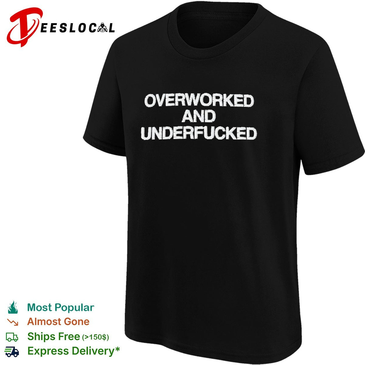 Overworked and underfucked embroidered patch text shirt