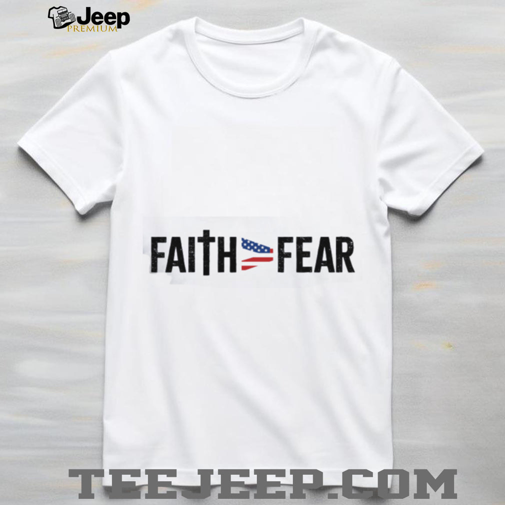 Faith Over Fear Christian Cross & American Flag Ribbon T Shirt