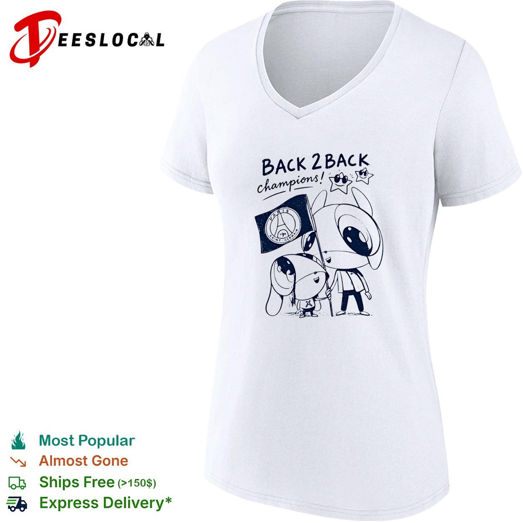 PSG back 2 back champions cute cartoon holding flag shirt
