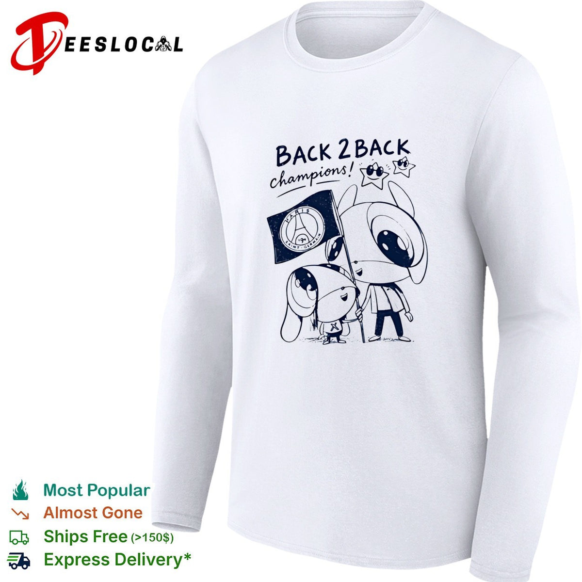 PSG back 2 back champions cute cartoon holding flag shirt