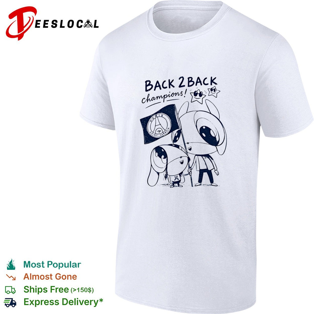 PSG back 2 back champions cute cartoon holding flag shirt