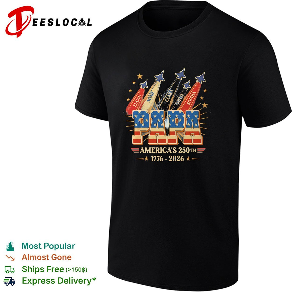 Papa America 250th 1776 2026 Lucas Noah Clara Amelia Sophia Jet Fighter Pilot shirt