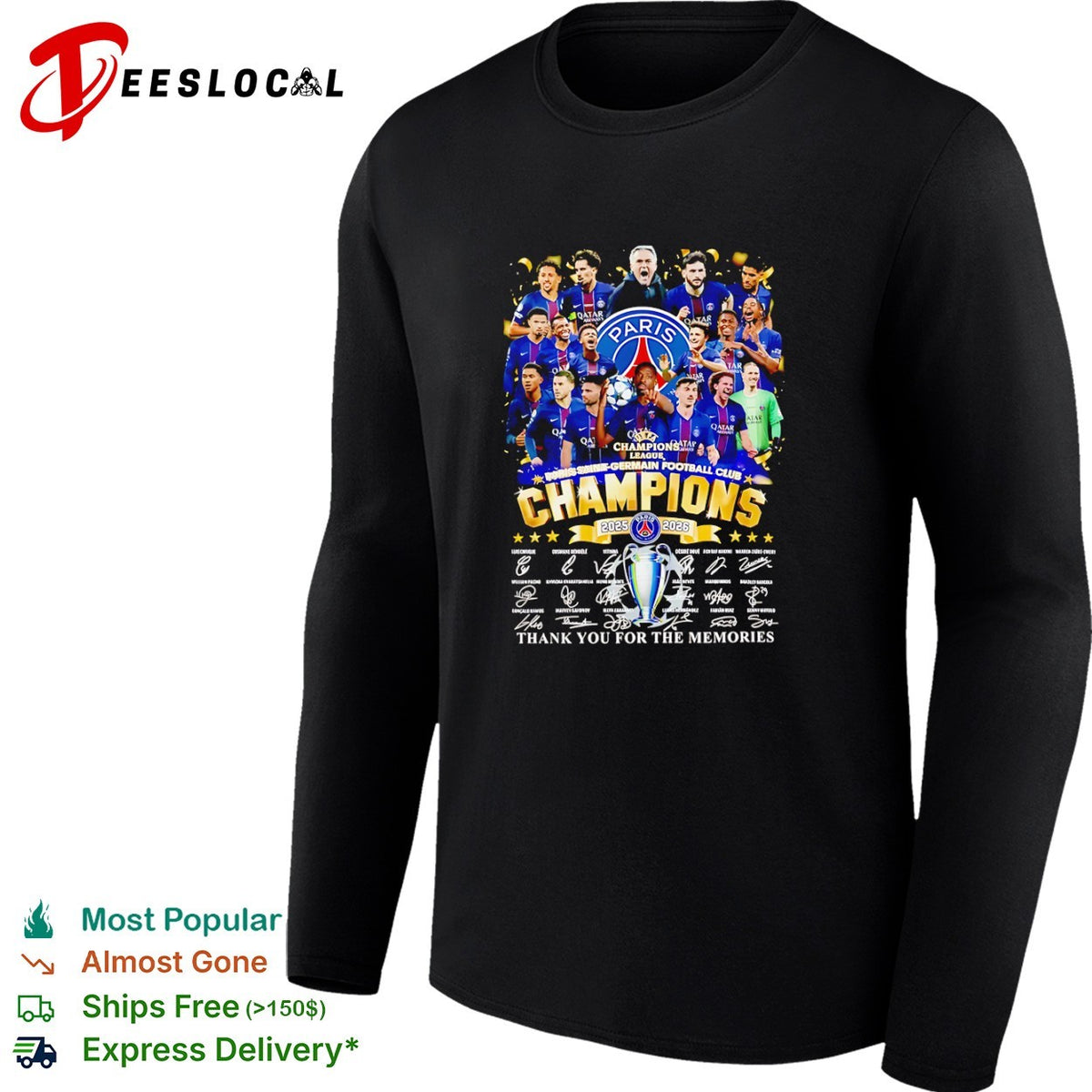 Paris Saint Germain 2025 2026 Champions UEFA League Team Players Signed Commemorative shirt