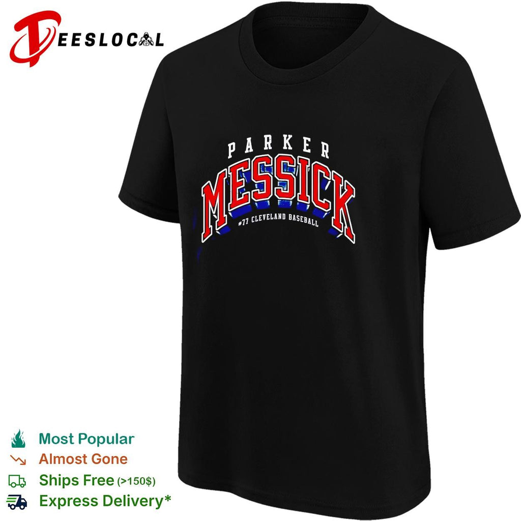 Parker Messick 77 Cleveland Guardians MLB arch logo shirt