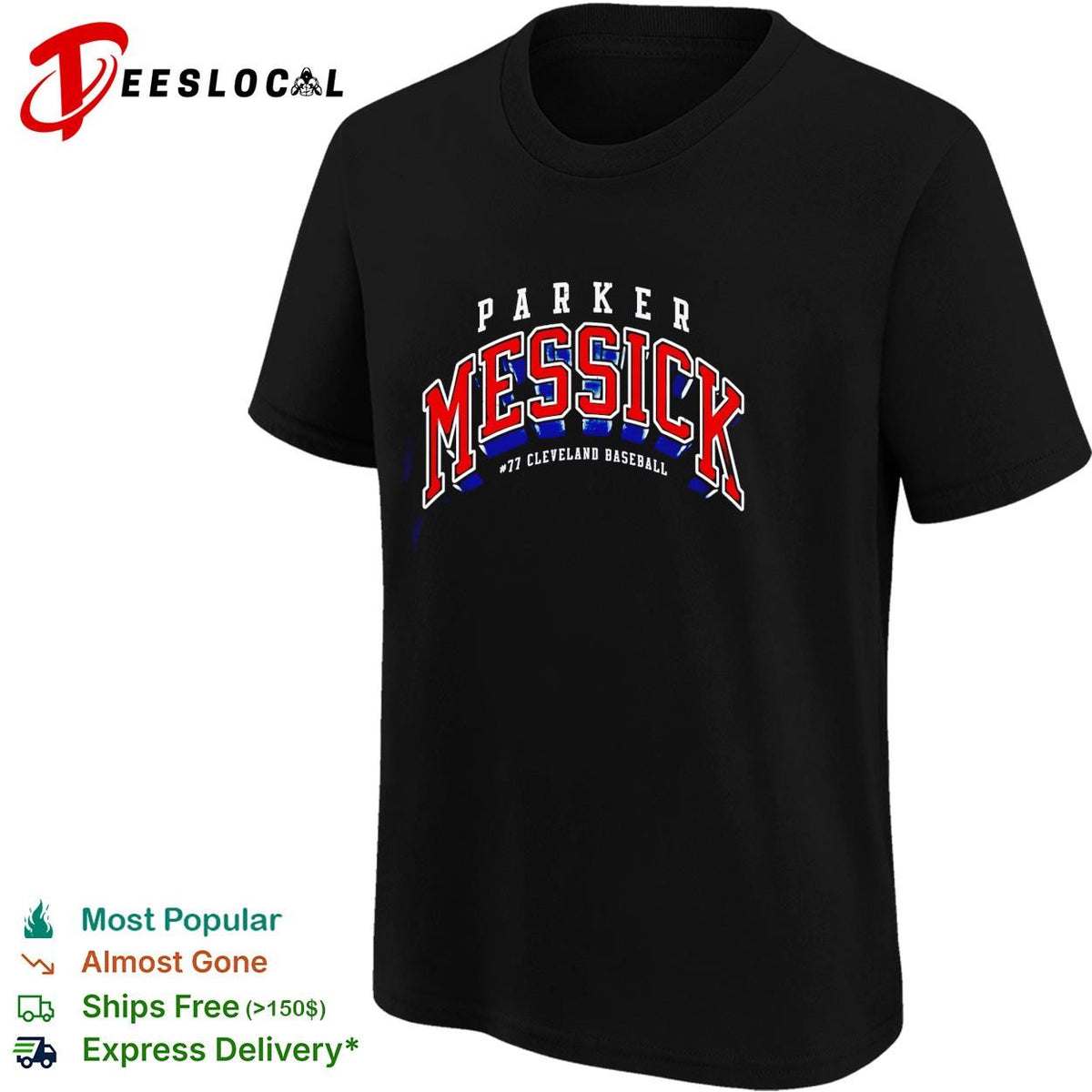 Parker Messick 77 Cleveland Guardians MLB arch logo shirt