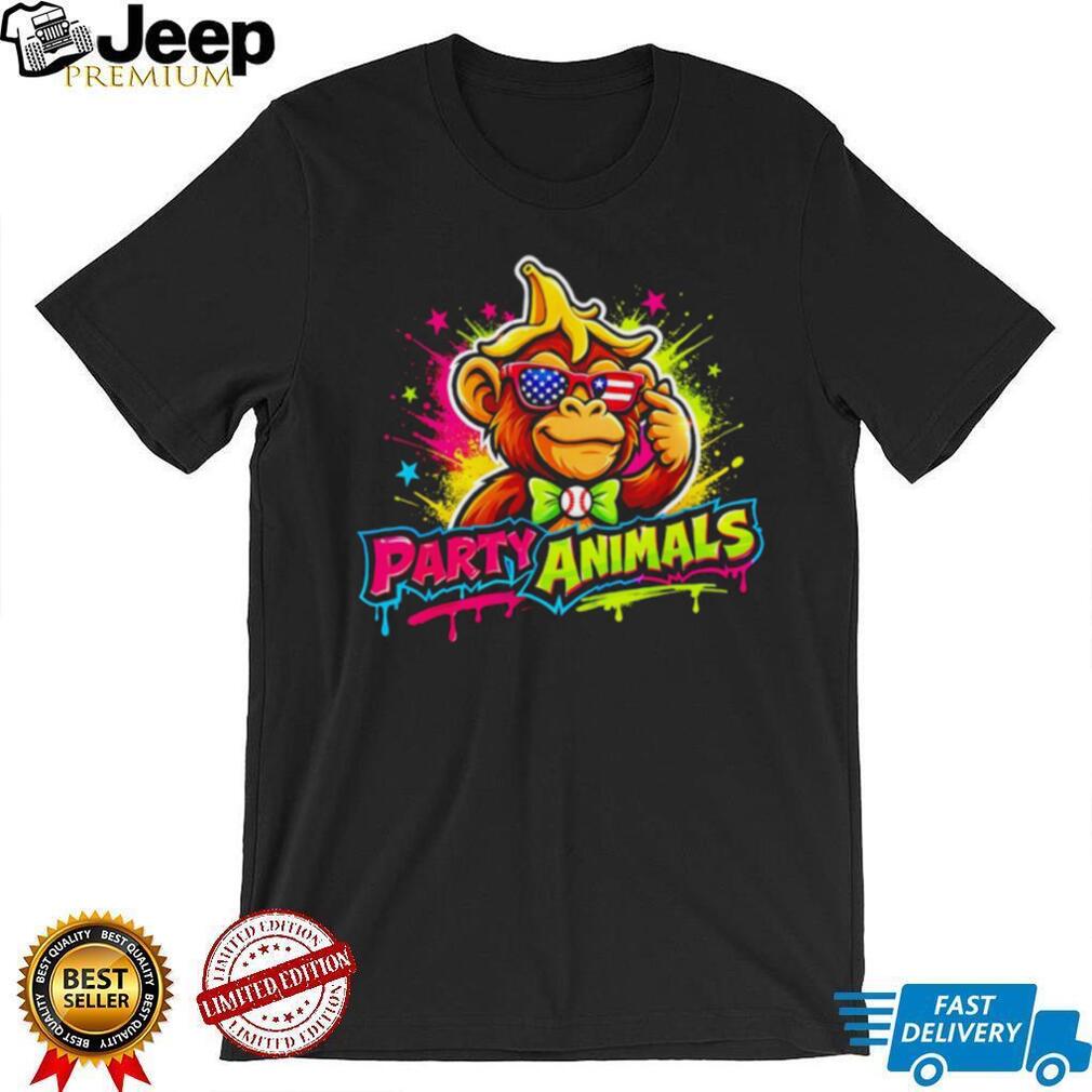 Party Animals Gorilla Sunglasses USA Flag Bowtie Neon Graphic T Shirt