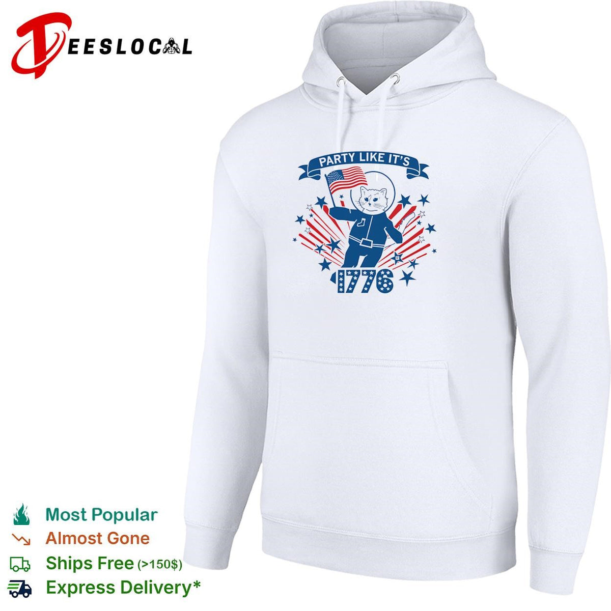 Party like it’s 1776 astronaut cat flag fireworks bold poster shirt