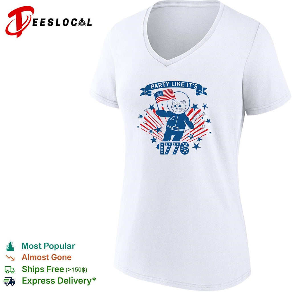 Party like it’s 1776 astronaut cat flag fireworks bold poster shirt