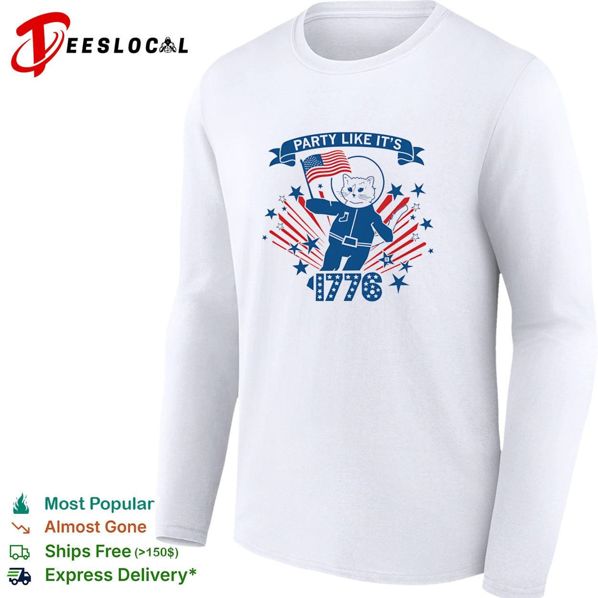 Party like it’s 1776 astronaut cat flag fireworks bold poster shirt