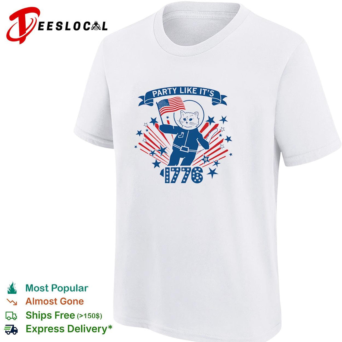 Party like it’s 1776 astronaut cat flag fireworks bold poster shirt