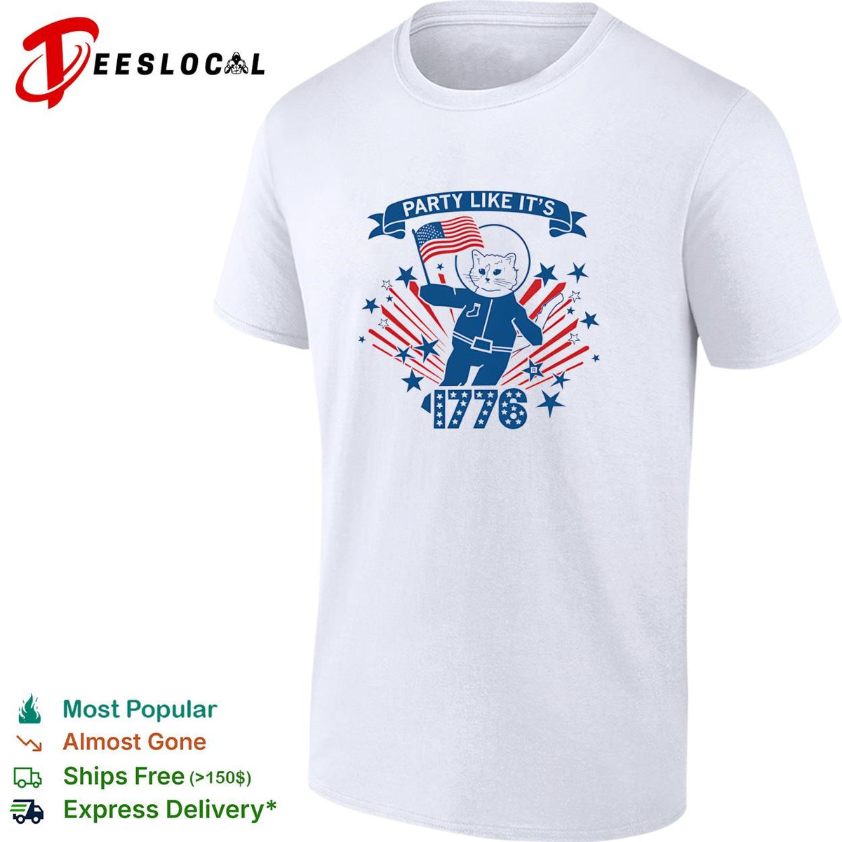 Party like it’s 1776 astronaut cat flag fireworks bold poster shirt
