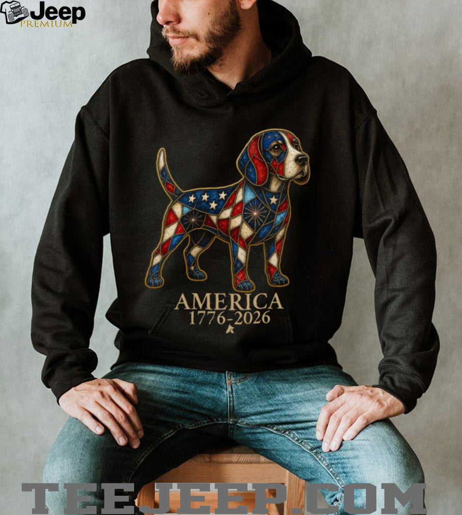 Patriotic Beagle America 1776 2026 Stained Glass Style Shirt
