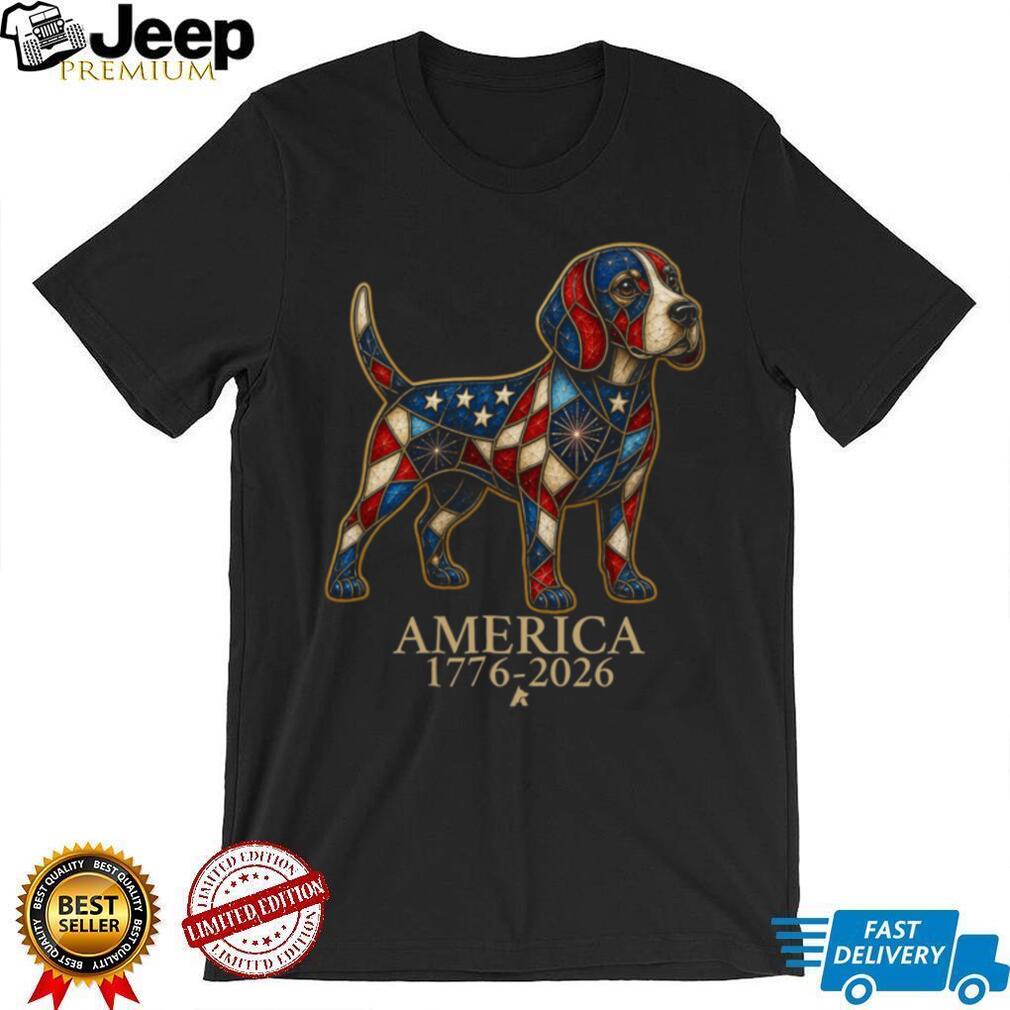 Patriotic Beagle America 1776 2026 Stained Glass Style Shirt