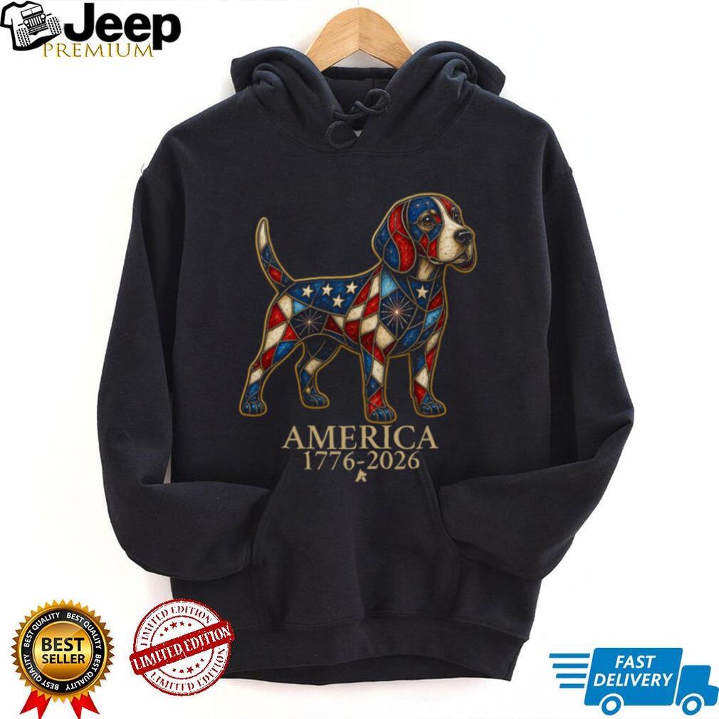 Patriotic Beagle America 1776 2026 Stained Glass Style Shirt