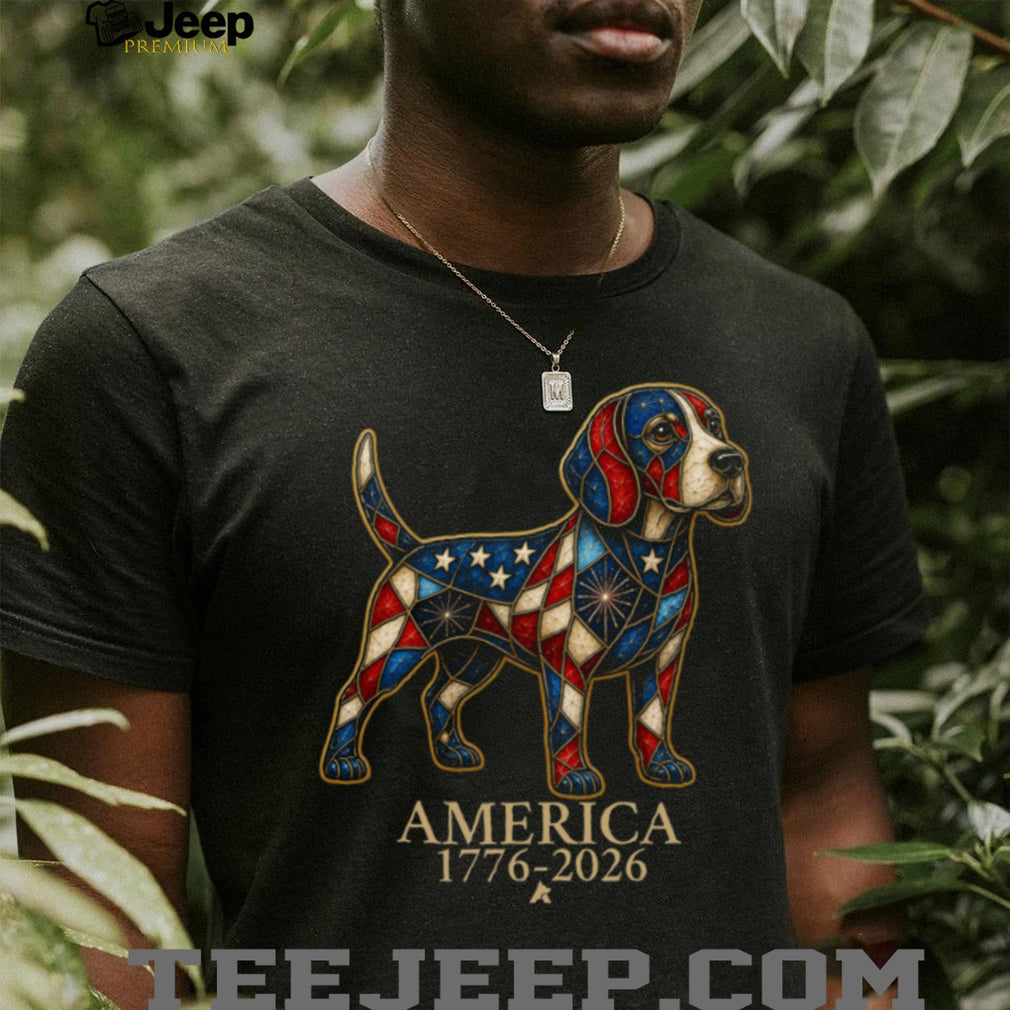 Patriotic Beagle America 1776 2026 Stained Glass Style Shirt