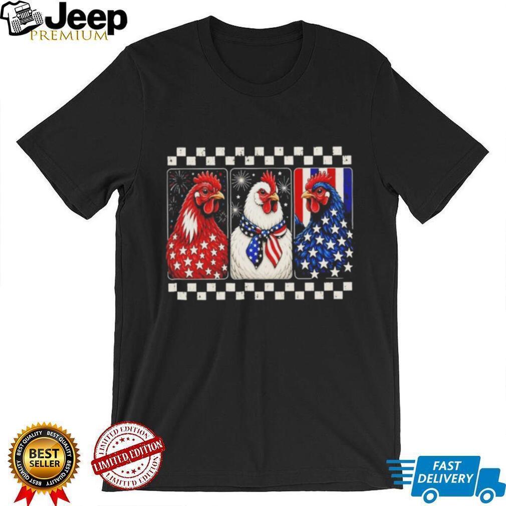 Patriotic Chicken Stars And Stripes Triple Rooster USA Independence shirt