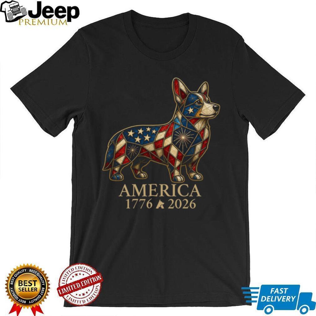 Patriotic Corgi America 1776 2026 Stained Glass Style Shirt