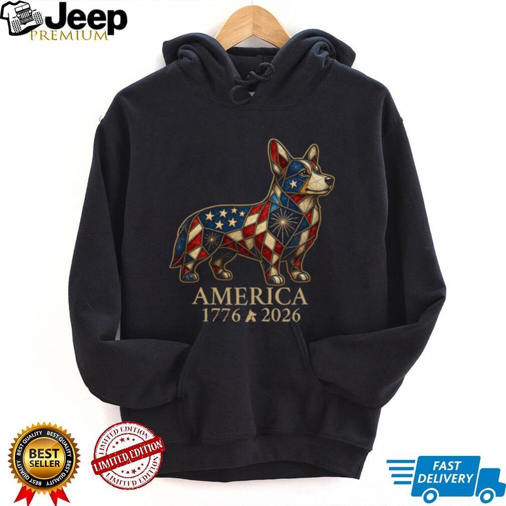 Patriotic Corgi America 1776 2026 Stained Glass Style Shirt