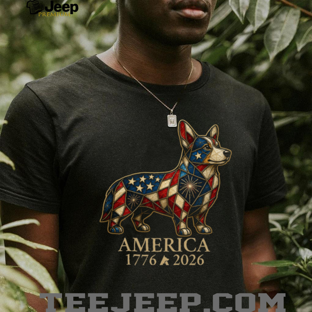 Patriotic Corgi America 1776 2026 Stained Glass Style Shirt