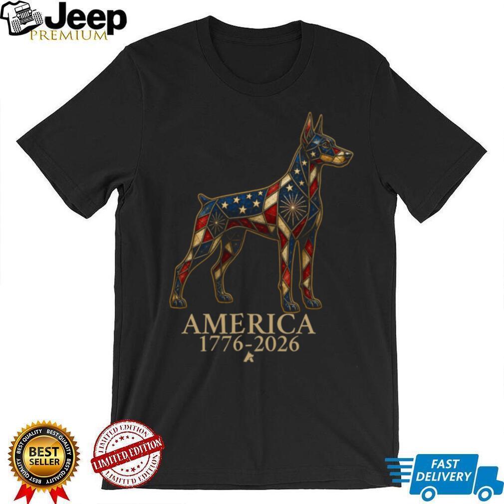 Patriotic Doberman America 1776 2026 Stained Glass Style Shirt