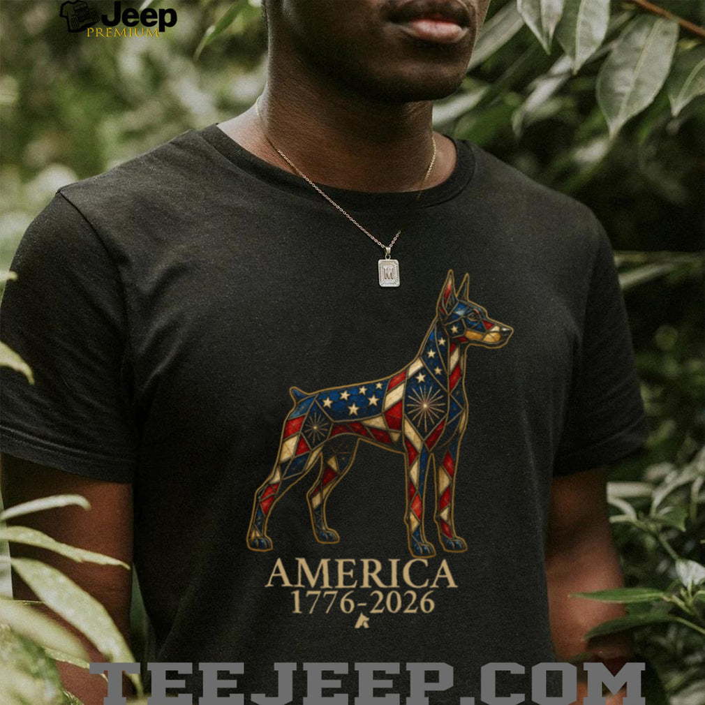 Patriotic Doberman America 1776 2026 Stained Glass Style Shirt