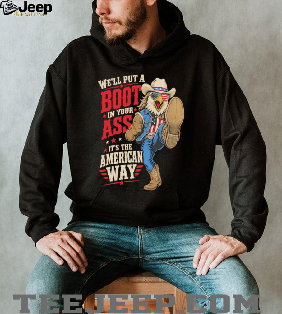 Patriotic Eagle Cowboy American Way Boot Kick T Shirt