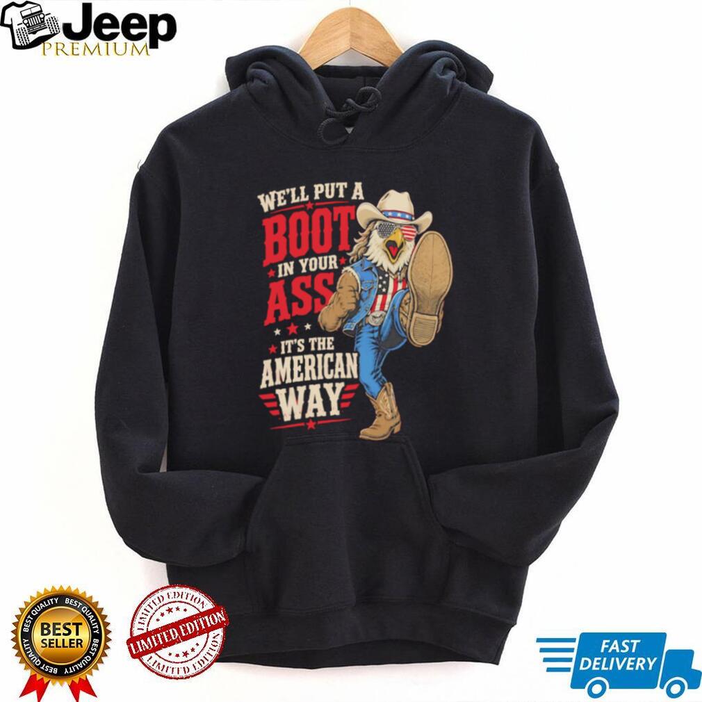 Patriotic Eagle Cowboy American Way Boot Kick T Shirt