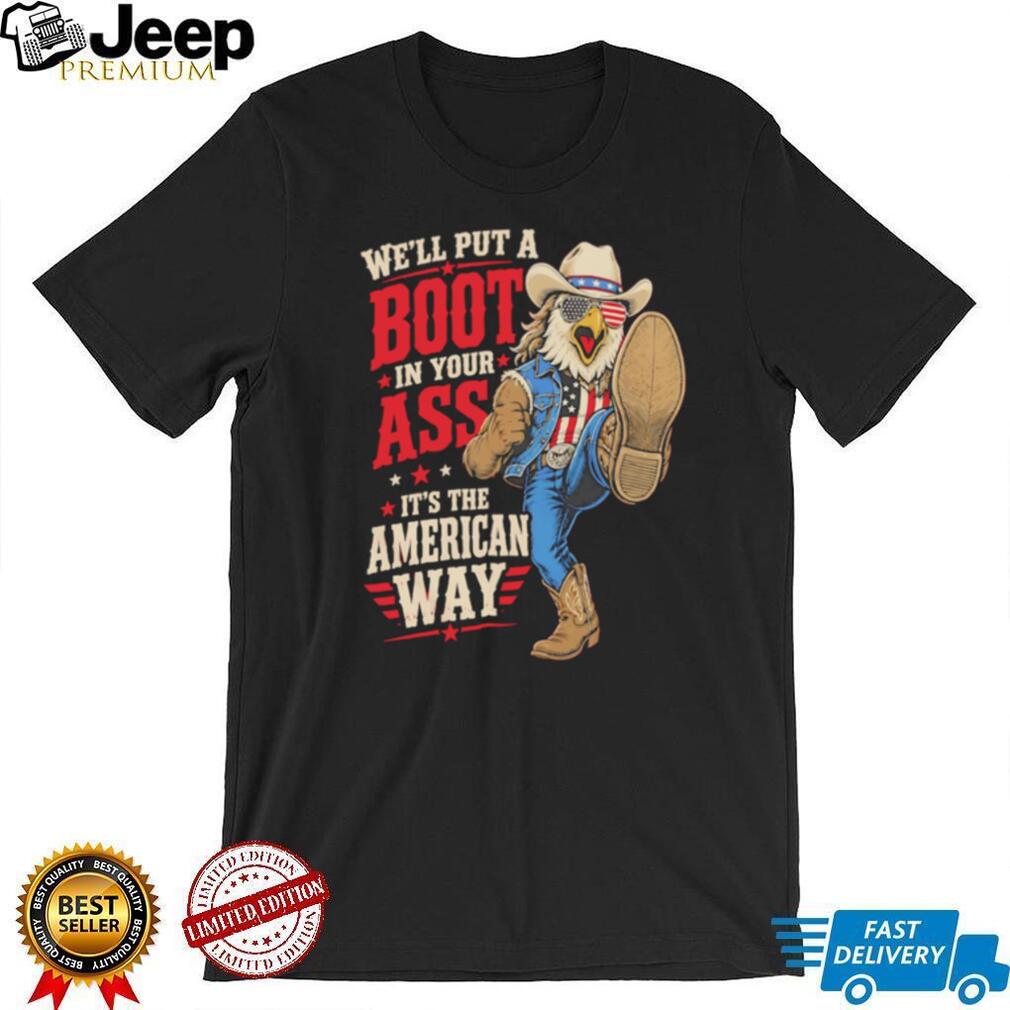Patriotic Eagle Cowboy American Way Boot Kick T Shirt