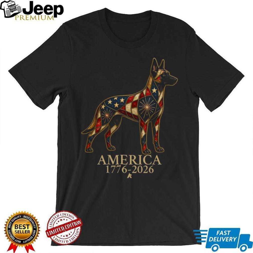 Patriotic German Shepherd America 1776 2026 Stained Glass Shirt