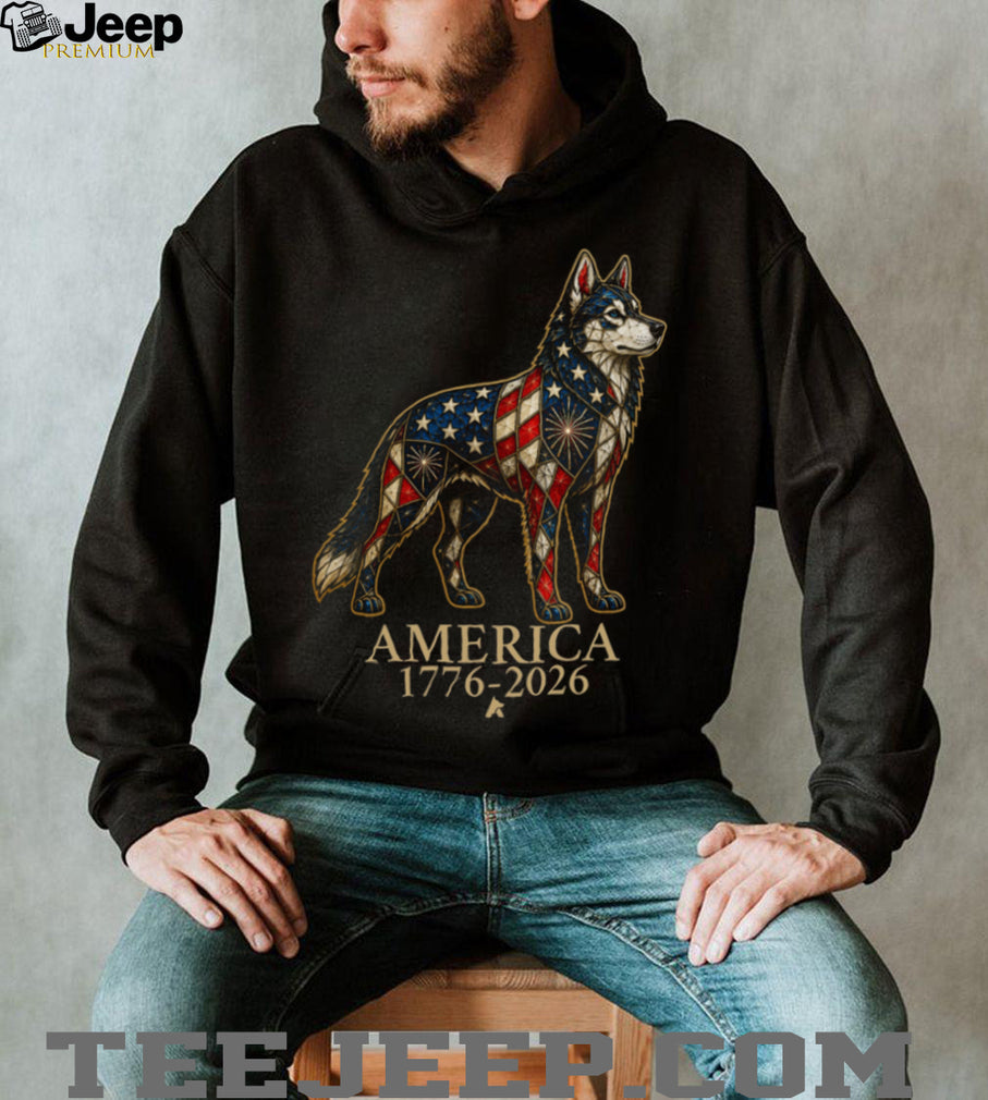 Patriotic Husky America 1776 2026 Stained Glass Style Shirt