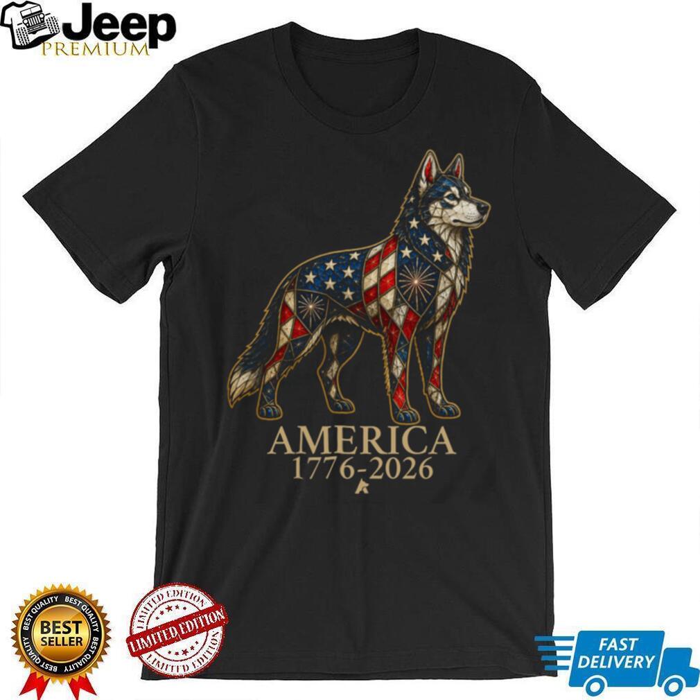 Patriotic Husky America 1776 2026 Stained Glass Style Shirt
